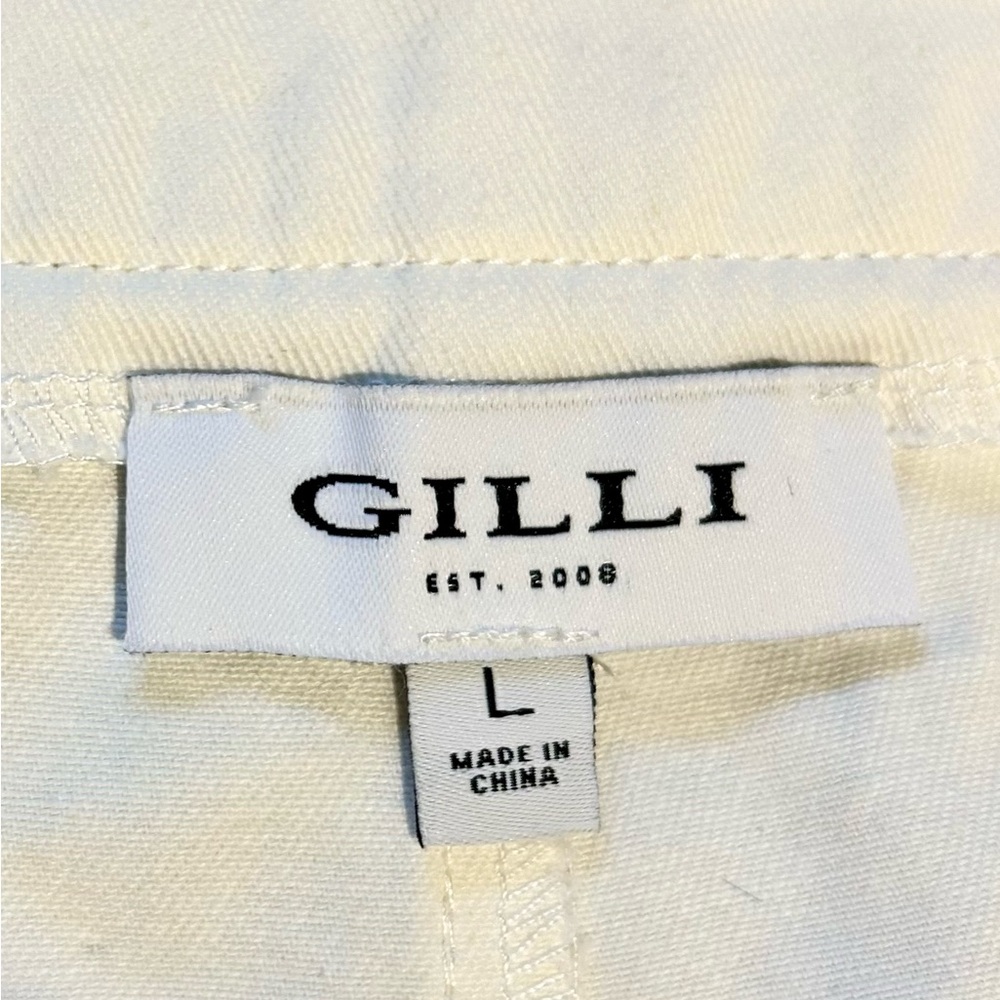 GILLI White Cotton and Tan Piping  Self Tie Belted Preppy Dress Shorts Sz L - Picture 10 of 12